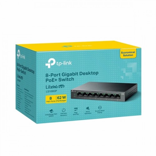Switch TP-Link LS108GP Gigabit Với 8 Cổng PoE+ Tổng Công Suất 62W